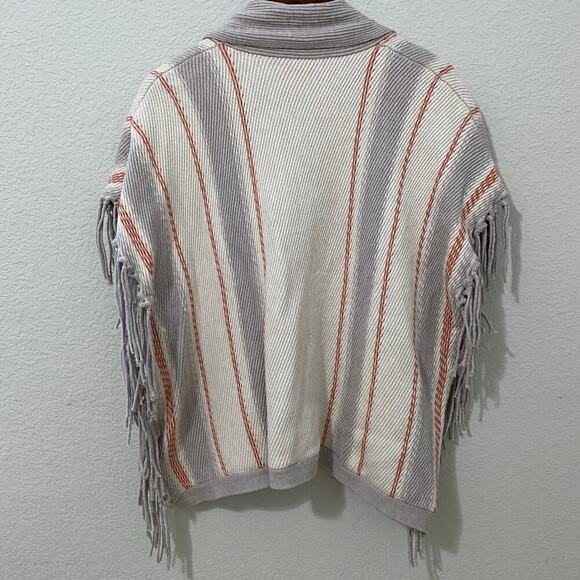 Margaret O'leary Cardigan Sweater Womens Size S/M Gray Striped Fringe - Picture 2 of 12